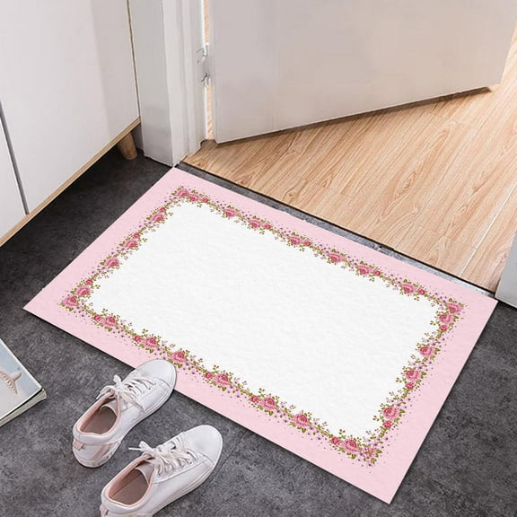 LYCAQL Checkered Bath mats for Bathroom Non Slip, Fluffy Absorbent Microfiber Bath mat Washable, Bathroom Rugs, Cute Bath mat for Shower Sink, Blossom Pink, 24" x 16"