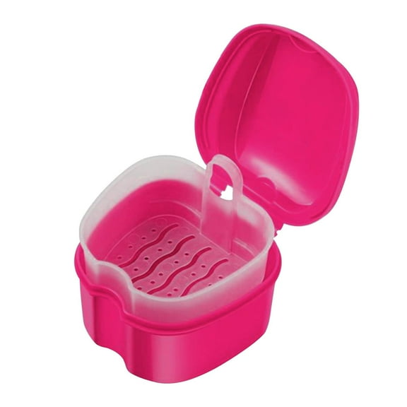 LYCAQL Denture Bath Case Box Cup Container with Basket Denture Holder for Travel and Cleaning(Red)