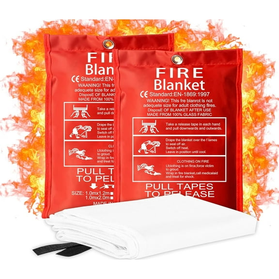 LYCAQL Emergency Fire Blanket - 2 Pack - Fire Suppression Blanket for Kitchen, 40” x 40”, for Home, Fiberglass Fire Blanket
