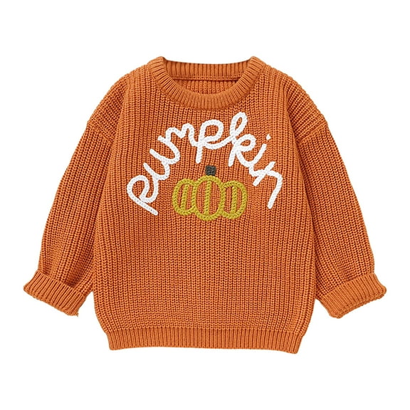 LYCAQL Fall Sweaters for Teens Girls Sleeve Sweaters Tops Kids Fashion Knit Crewneck Pullover Clothes(Orange,7-8 Years)