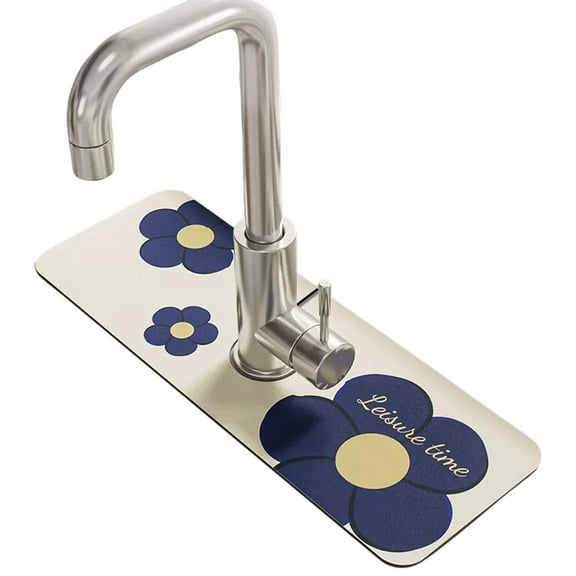 LYCAQL Fantasy Style Faucet Draining Mat 15*5 inch Self Absorbent Draining Mat for Kitchen Counter Diatom Mud Kitchen Faucet Mat Sink Splash Guard for Bathroom & Kitchen