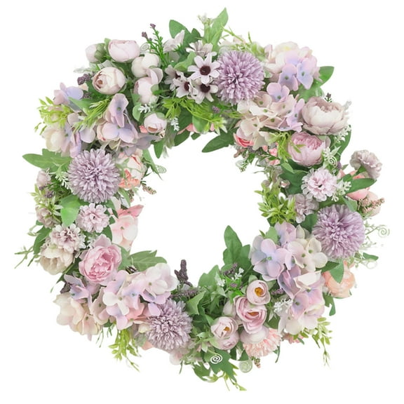 LYCAQL Hydrangeas Spring Wreath for Front Door 15.7 Inch Greenery Summer Door Wreaths with Purple Peony Flowers Eucalyptus for Home Farmhouse Outdoor Indoor Holiday Wedding Party Wall Windows Decor