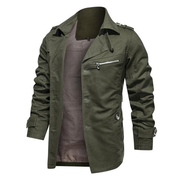 LYCAQL Jackets for Men Men's Autumn Winter Outwear Pure Color Breathable Plus Size Washing Jacket Coat Hooded Light Weight Jacket (Green, L)