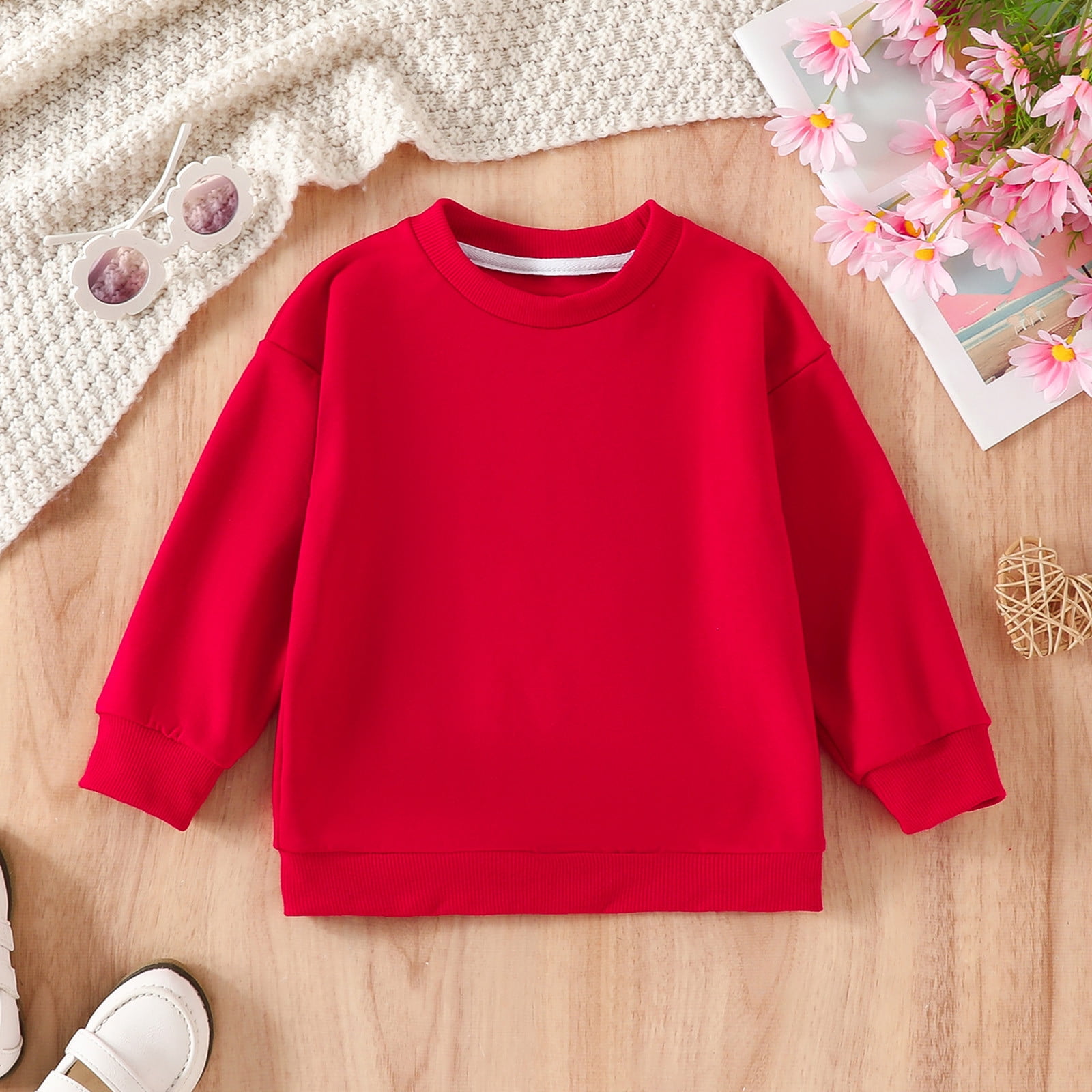 LYCAQL Kids Toddler Baby Girls Spring Autumn Solid Long Sleeve Hoodie Clothing 5t Sweater (Red