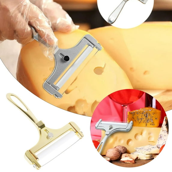 LYCAQL Kitchen Wire Cheese Slicer with Adjustable Thickness Stainless Steel Cheese Cutter Hard Cheeses Kitchen Cooking Tool-Gold