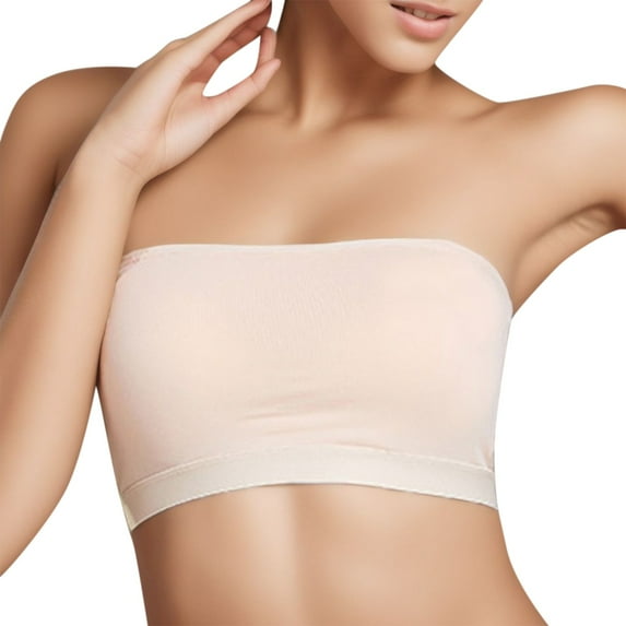 LYCAQL Lingerie for Women Women's Com fortable Strapless Bra Beautiful Back Anti Strapping Wrapped Chest Style with Chest Strapless Bra (Beige, S)