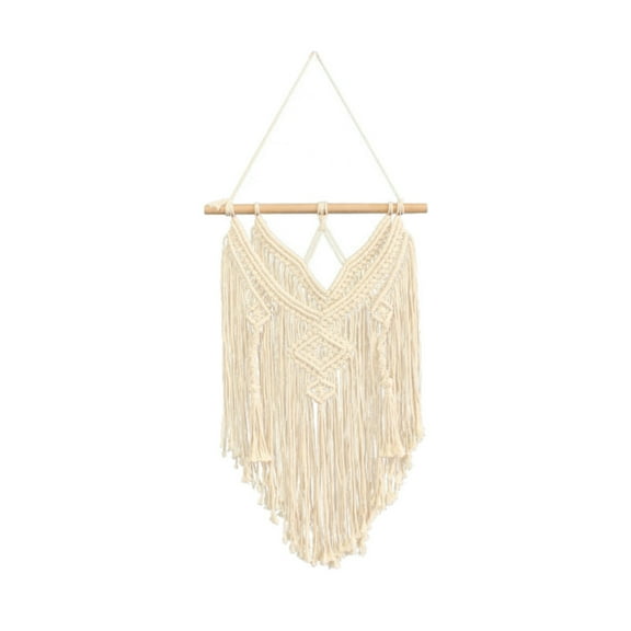 LYCAQL Macrame Woven Wall Hanging Boho Geometric Woven Tapestry Beige Cotton Handmade Bohemian Art Decor with Tassel Craft Ornament for Bedroom Living Room Apartment Nursery (Beige)