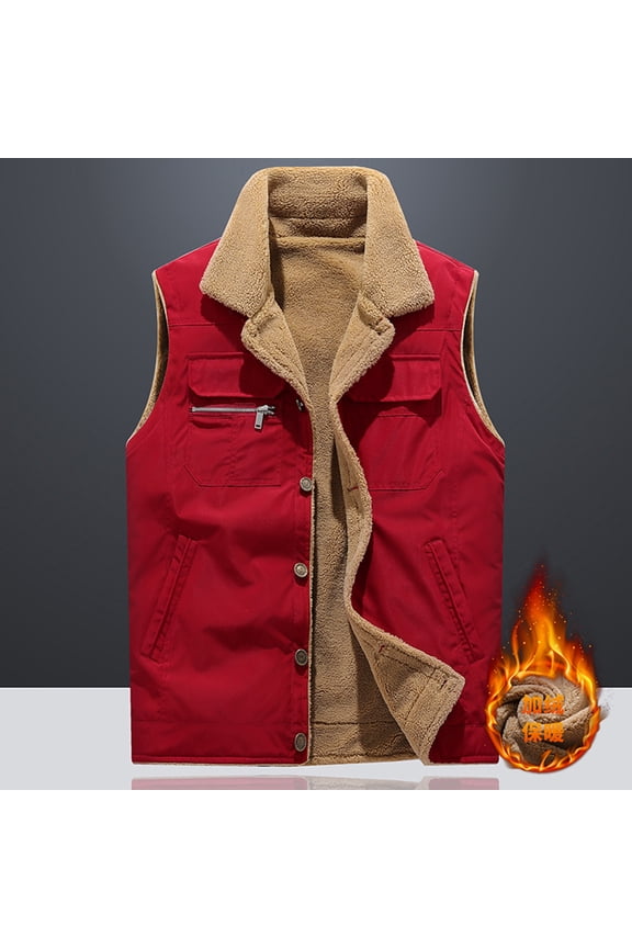 Mens Winter Coats Men Autumn and Winter Solid Pocket Sleeveless Top Jacket Coats Vest Blouse Waxed Canvas Jackets (Red, XL)