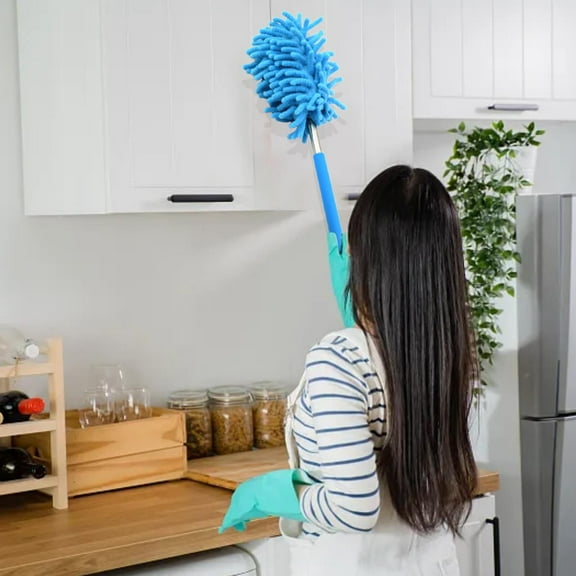 LYCAQL Microfiber Duster for Cleaning Fan, High Ceiling, Blinds, Furniture, Cars Extendable Feather Duster (Stainless Steel) 11 to 29 Inches, Reusable Bendable Washable