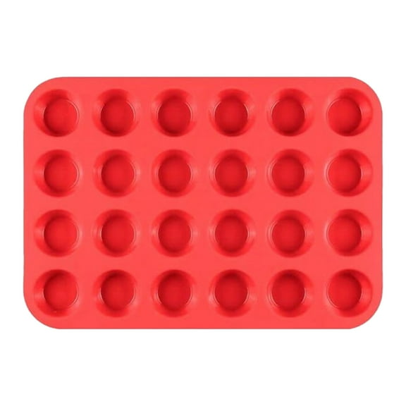 LYCAQL Mini Muffin &Cupcake Set, 24 Cups 2-Pieces, Nonstick Silicone Baking Pan, BPA Free and Dishwasher Safe, Silicone Baking Oven Cookie Cake (12 Cups Red,1 PCS)