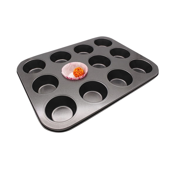 LYCAQL Nonstick Round Muffin Baking Pan, 12 Cups, Carbon steel Half Ball Mould DIY Chocolate Cupcake Cake Muffin Baking Mold Gray, 9.84*7.48*1.18"