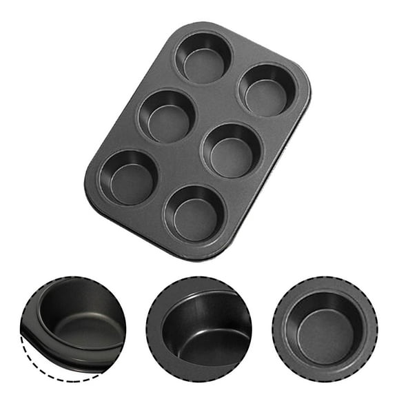 LYCAQL Nonstick Round Muffin Baking Pan, Baking Sheet Commercial Cup Tart Round Oven Baking Sheet Non Stick Steel Baking Sheet Two Colors 6 Cups, Black, 10.4x7.3x1"