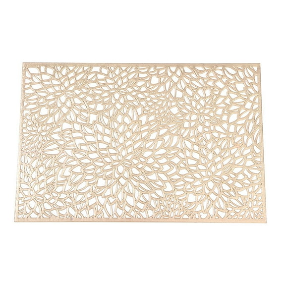 LYCAQL Placemats Set of 6 Washable Heat Resistant Non-Slip Elegant Indoor&Outdoor Kitchen Dining Woven Table Place Mats (Gold Weaving)