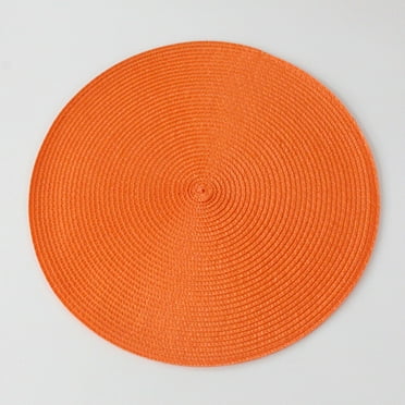 LYCAQL Round Braided Placemats Set of 4 Table Mats for Dining Tables Woven Washable Non-Slip Place mats 15 inch for Table Decor(Orange, 4pcs)
