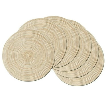 LYCAQL Round Braided Placemats Set of 6 Washable Cotton Polyester Round Placemats for Kitchen Dining Table 12 inch Round Table Mats Beige