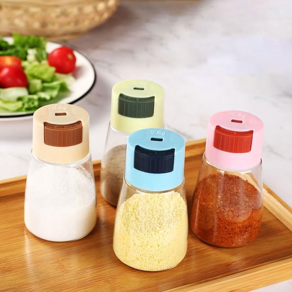 LYCAQL Salt and Pepper Shakers Precise Quantitative Push Type, Measuring Seasoning Shaker, Press Type Salt Dispenser, Spice Dispenser, Sealed, Moisture Proof, Refillable Desig (4pcs)