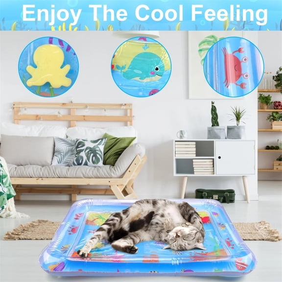 LYCAQL Sensory Water Pad: Playful Pet & Kid Companion, Featuring Enhanced Water Sensor & Fish Design, A Thickened Play Mat for Endless Fun and Cool Comfort.
