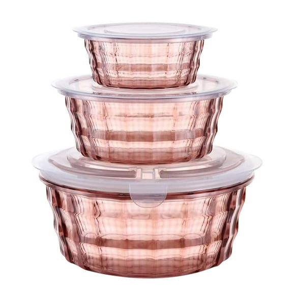 LYCAQL Set of 3 Salad Bowls with Lids Food Storage Bowls with Lids & Handles Kitchen Meal Prep Nesting Bowls for Lunch BPA Free Food Storage Containers Salad Serving Bowl Set Pink