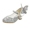thumbnail image 1 of LYCAQL Shoe for Girls Dress Shoes Wedding Party Heel Mary Jane Princess Flower Shoes Toddler Girl Shoe (Silver,4 Big Kid), 1 of 4
