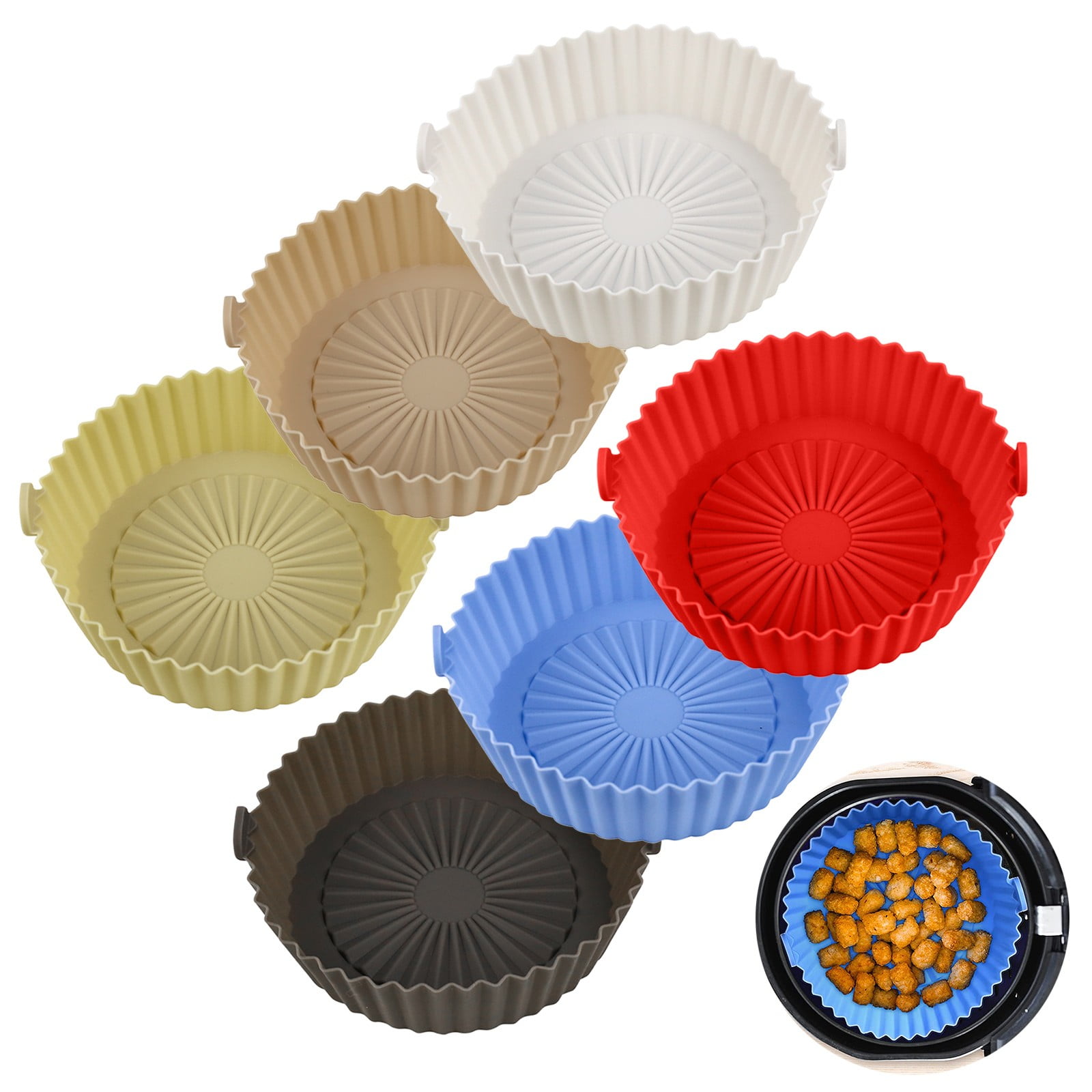 LYCAQL Silicone Air Fryer Liners, 5Pcs 6.5inch Air Fryer Silicone Pot Set Replacement of Parchment Paper Liners Heat Resistant Reusable Air Fryer Silicone Basket Fits 5Qt or Bigger Air Fryers