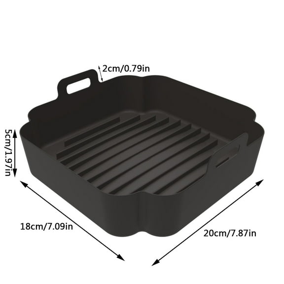 LYCAQL Silicone Air Fryer Liners Reusable 7.1 Inch Airfryer Liners Square Air Fryer Liners Silicone Pot Oven Liner Baking Tray Air Fryer Basket Mat Silicone Bowl Air Fryer Accessories Black