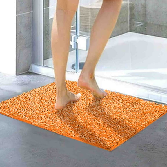 LYCAQL Soft Bathroom Rugs Non Slip Washable Plush Bath Floor Mats Microfiber Shaggy Absorbent Striped Bath Carpet for Tub Bathroom and Shower (16''x24'' Orange)