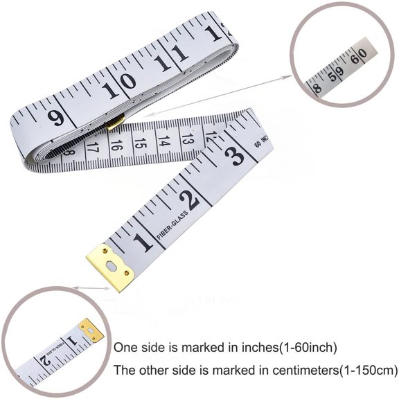 LYCAQL Soft Tape Measure Double Scale Body Sewing Flexible Ruler for Weight Loss Medical Body Measurement Sewing Tailor Craft Ruler, Has Centimetre Scale on Reverse Side 60-inchï¼Whiteï¼