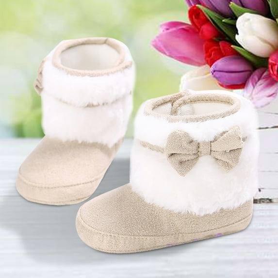 LYCAQL Toddler Shoes Boots Snow Baby Girls Boys Warm Boots Slip Rubber Sole Toddler Winter Crib Shoes Shoes Boys Size 4 (Beige, 11)
