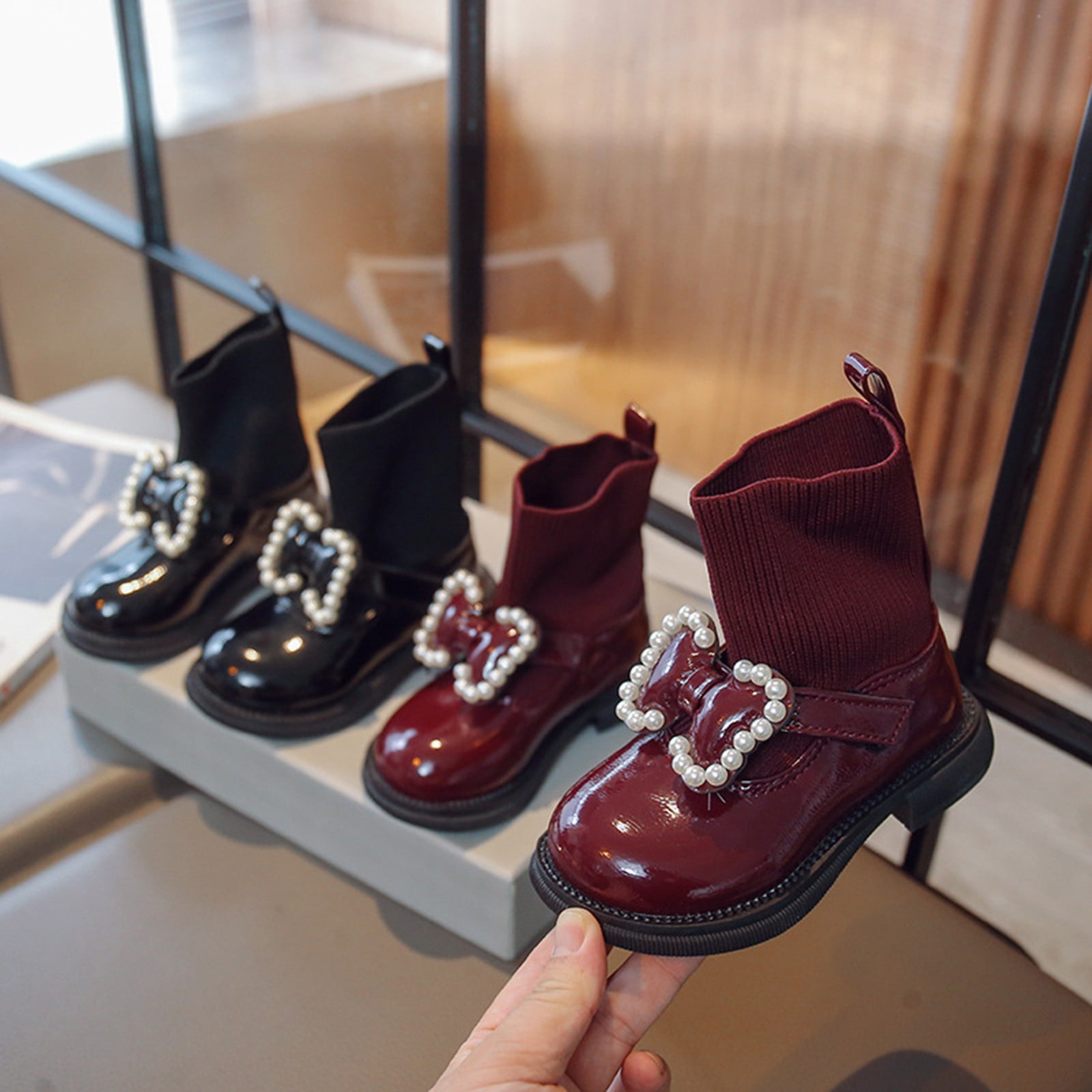 LYCAQL Toddler Shoes Bota De Criana Pearl Chain Korean Style Autumn