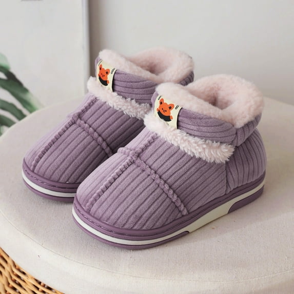 LYCAQL Toddler Shoes Childrens Shoes Winter Thick Furry Shoes Flat Heel Casual Home Cotton Shoes Cartoon Animal Toddler Size 6 Shoes Girls (Purple, 11 Little Child)