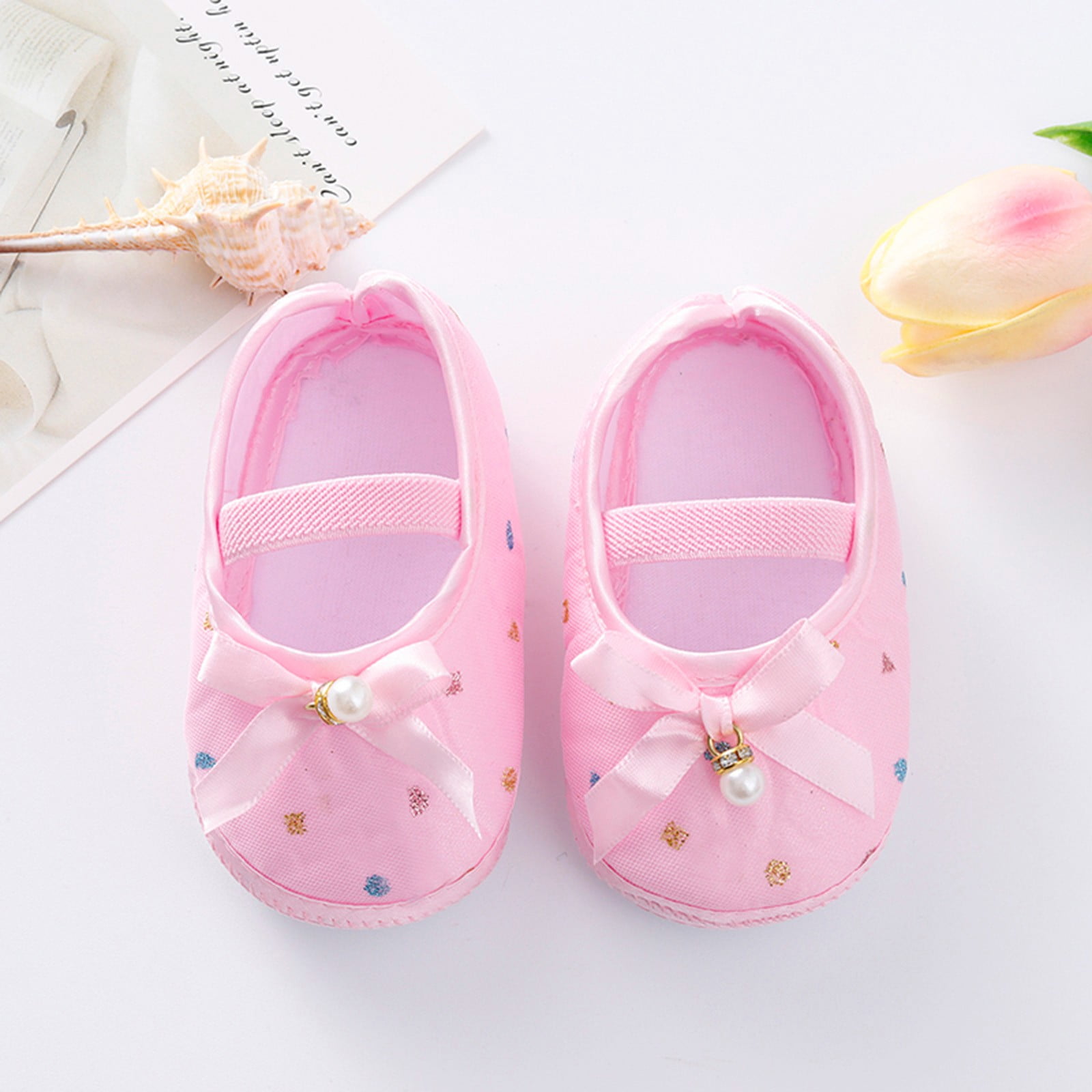 LYCAQL Toddler Shoes Cute Bow Pearl Little Shoes Toddler Hanging Soft