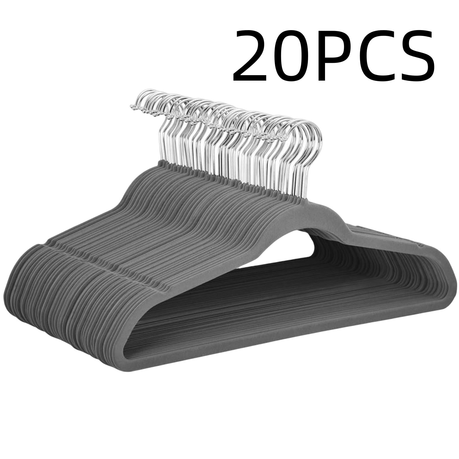 LYCAQL Velvet Hangers 20 Pack - Clothes Hanger W/Tie Bar - Non-Slip, Swivel Hook Slim Felt Hangers - Suits, Clothes, Pants, Coat Hanger - Gray Heavy Duty Non Slip