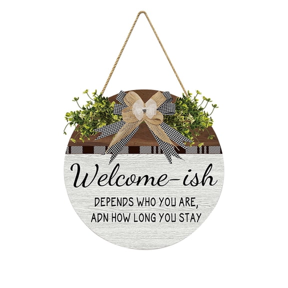 LYCAQL Welcome sign for front door Round Wood Sign Hanging Welcome Sign for Farmhouse porch Spring Welcome Sign Front Door Decoration