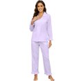 thumbnail image 1 of LYCY 100% Cotton Women Pajama Set, Soft Cute Button up Long Sleeve Sleepwear Pjs Set(Lavender,XL), 1 of 5