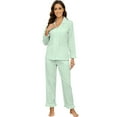thumbnail image 1 of LYCY 100% Cotton Women Pajama Set, Soft Cute Button up Long Sleeve Sleepwear Pjs Set(Light Green,XL), 1 of 5