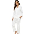 thumbnail image 1 of LYCY 100% Cotton Women Pajama Set, Soft Cute Button up Long Sleeve Sleepwear Pjs Set(White,M), 1 of 5