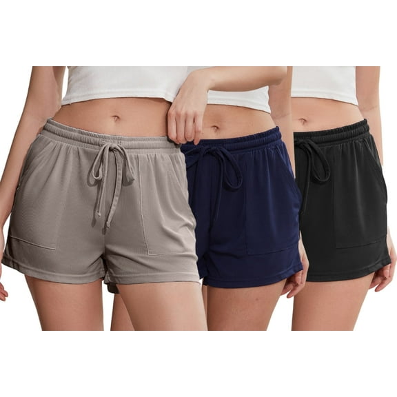 LYCY Pajama Shorts for Women, Soft Sleep Shorts for Women Lightweight knit Summer Pj Bottoms, Pack of 2&3 (Black+Deep Khaki+Navy,Large)