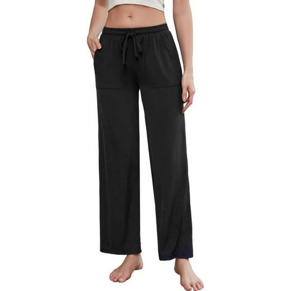 LYCY Women Soft Pajama Pants, Comfy Wide Leg Lounge Yoga Pants Stretch Sleeping knit Pajama Bottoms (Black, X-Large)