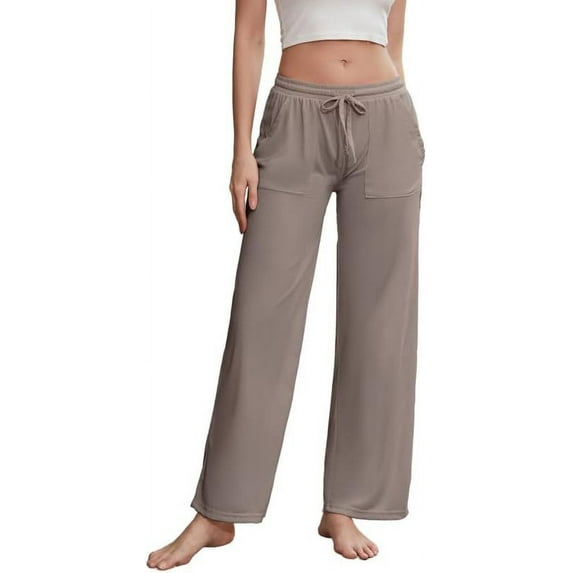LYCY Women Soft Pajama Pants, Comfy Wide Leg Lounge Yoga Pants Stretch Sleeping knit Pajama Bottoms (Deep Khaki, Small)
