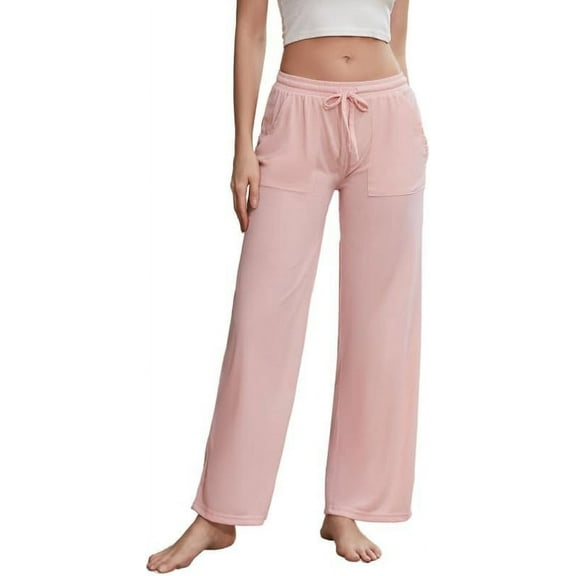 LYCY Women Soft Pajama Pants, Comfy Wide Leg Lounge Yoga Pants Stretch Sleeping knit Pajama Bottoms (Dusty Pink, Large)