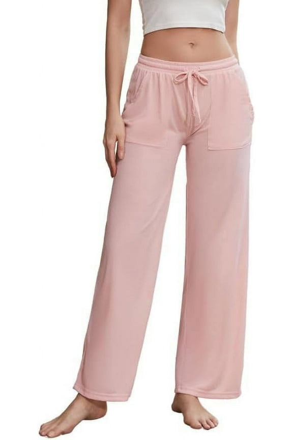 Women Soft Pajama Pants, Comfy Wide Leg Lounge Yoga Pants Stretch Sleeping knit Pajama Bottoms (Dusty Pink, Large)
