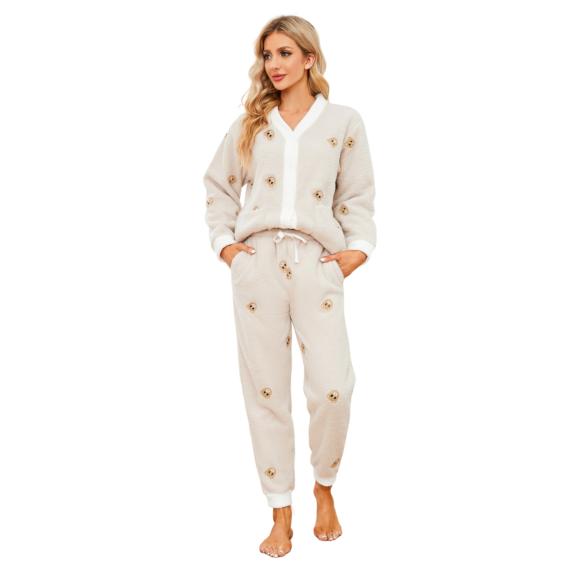 LYCY Womens Fuzzy Plush Pajama Set, Soft Warm Fleece Pajama for Women ...