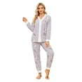 thumbnail image 1 of LYCY Womens Fuzzy Plush Pajama Set, Soft Warm Fleece Pajama for Women Cute Long Embroidered 2 Piece Sleepwears(Peach-lavender,Large), 1 of 7
