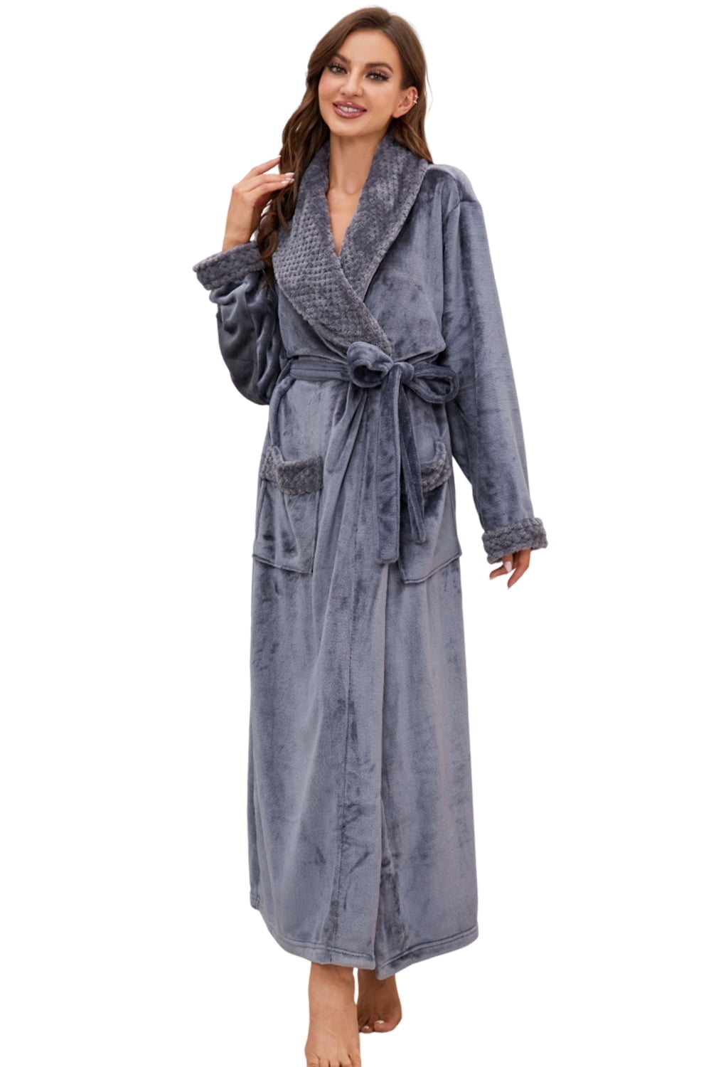 LYCY Womens Long Fleece Robe Soft Plush Robes for Women Warm Bathrobes ...