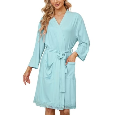 LYCY Womens Robes, Lightweight Short Bathrobe 3/4 Sleeves Lace Soft Sleepwear Ladies Loungewear, (Mint Green, Medium)