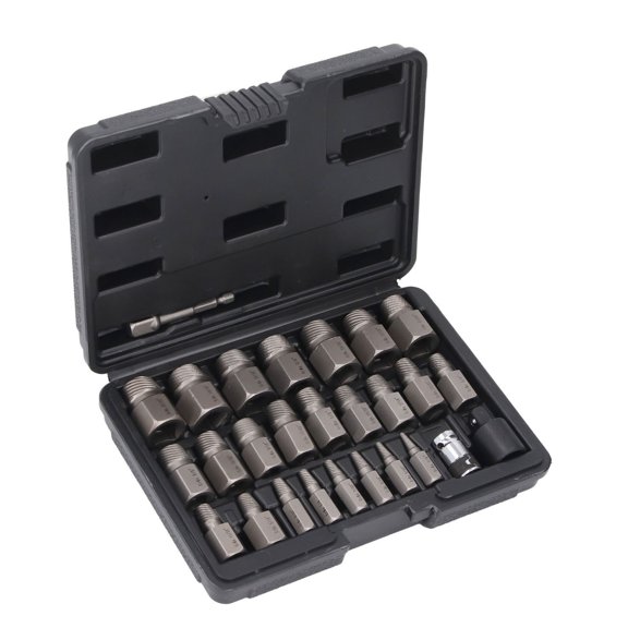 LYD 26-Piece Bolt Extractor Kit & Socket Set, 3/8-Inch Drive Heavy-Duty Hex Stripped Nut Remover Tool Set for Removing Broken, Damaged, and Rounded Sockets (23x17x6 cm / 9.05x6.69x2.36 Inches)