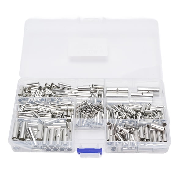 LYD 380PCS Non Insulated Butt Connectors Tinned Copper Uninsulated Wire Butt Splice Connectors Kit for 26 to 6 AWG Wire Electrical Appliances Terminals (0.039-0.264 inches / 0.1x1.2cm to 0.67x2.6cm)