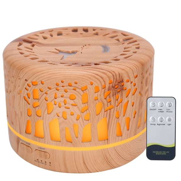 LYD 700ml Hollow Wood Grain Essential Oil Diffuser and Ultrasonic Cool Mist Humidifier with 7 Color Changing LED Lights Quiet Fragrance Aroma Air Diffuser for Home Office Yoga, 10 Inches / 25.4 cm