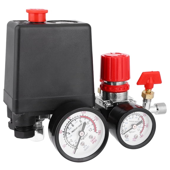 LYD Air Compressor Pressure Switch Control Valve Assembly, Square Four Holes, 0.05-1.2 Mpa Range, 3000 L/min Maximum Flow Rate, G2-1/4in Connector, Metal, Black