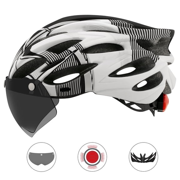 LYD Cairbull Road Mountain Bike Riding Helmet with Integrated Rear Light, Removable Visor, Switchable Shield & Breathable Vents for Cycling Safety, Unisex Multi-Sport Protective Gear (White/Black)